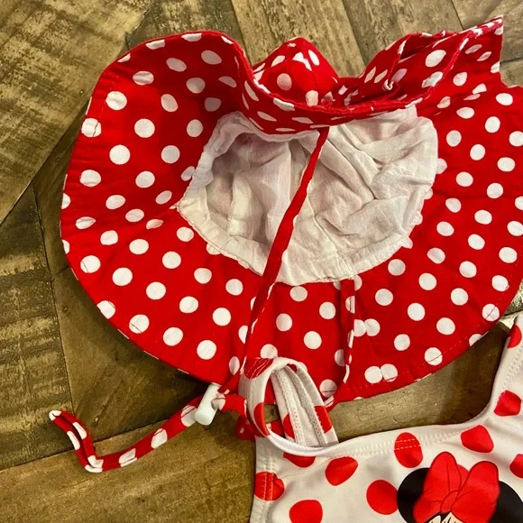Disney Minnie Mouse red polka dot swimsuit and hat size 12 months - Picture 4 of 5